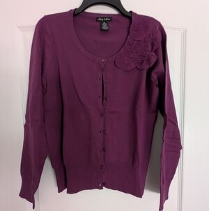 Audrey & Grace Plum Cardigan with Floral Detail